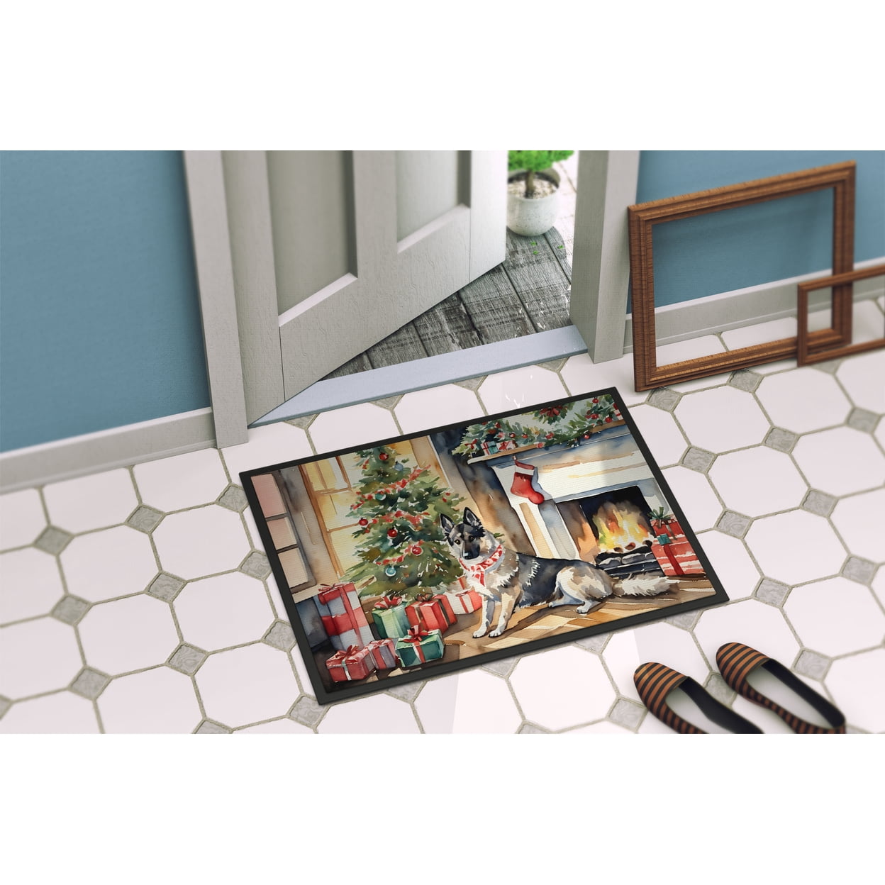 Carolines Treasures DAC2712MAT 18 x 27 in. Norwegian Elkhound Cozy Christmas Doormat