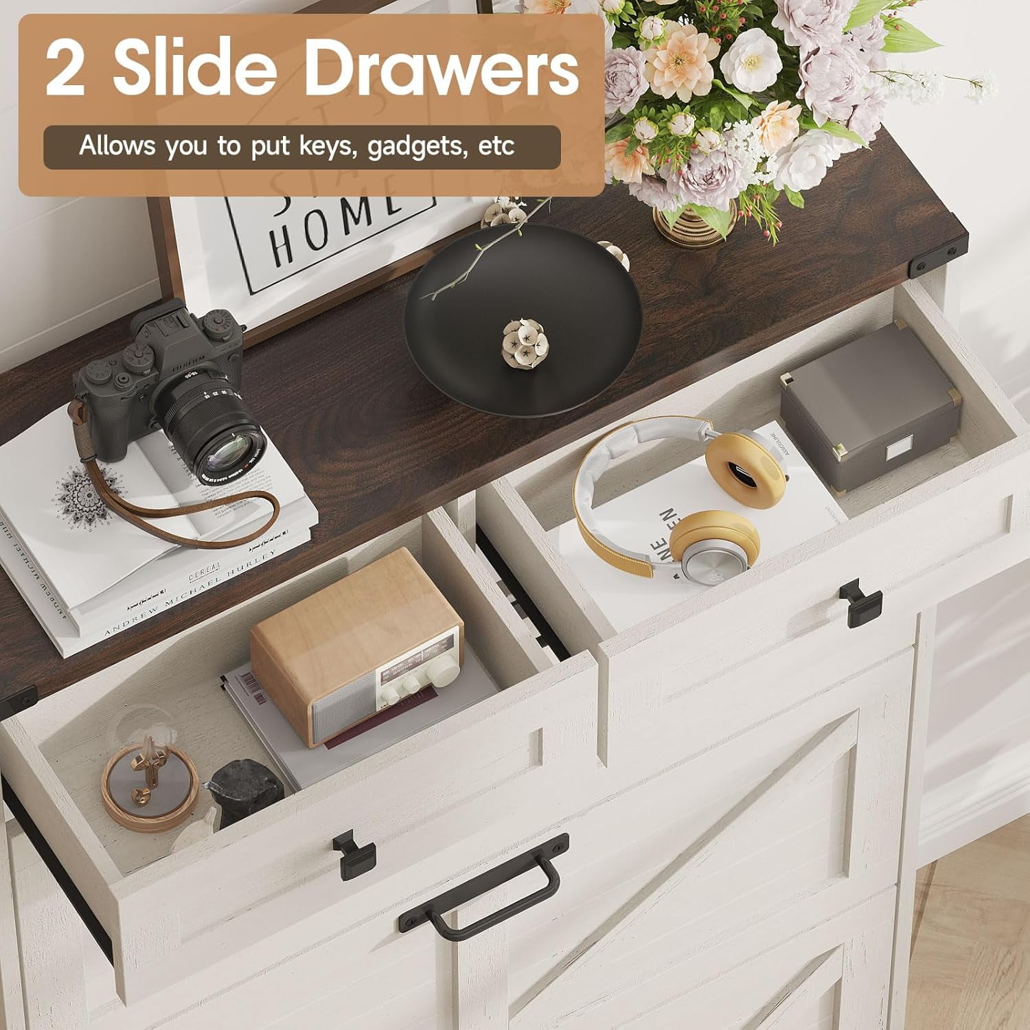 バスライトイヤー　(ウォルナット) 2脚 Vabches Shoe Storage Cabinet with 3 Flip Drawers & 2 Drawes for