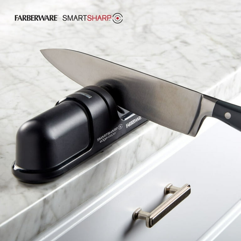 Farberware Two-Stage SmartSharp Knife Sharpener, Easy-to-Use Nonslip  Sharpener with Color Changing LED Light Indicator, Knife Sharpening System  to Polish, Sharpen and Repair Kitchen Knives, Black 