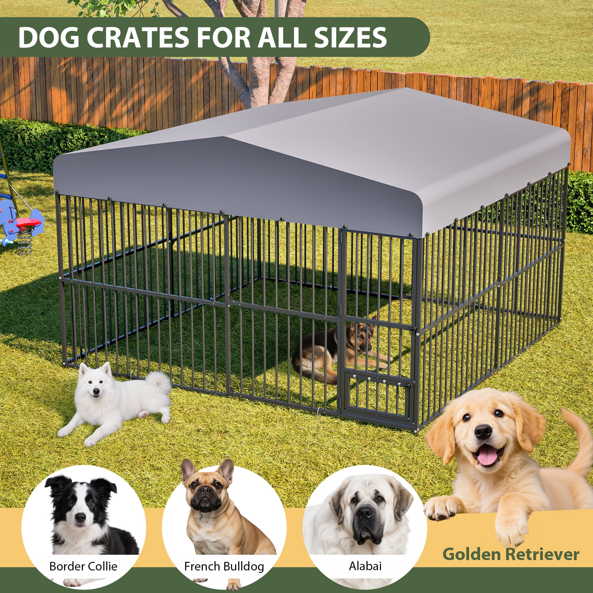 LZBEITEM Heavy Duty Outdoor Dog Kennel Playpen Large Cage Fence with Waterproof Roof Cover & Sturdy Galvanized Metal Frame