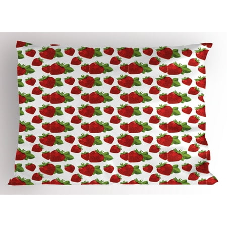 Strawberry Pillow Sham Delicious Organic Food Theme Colorful