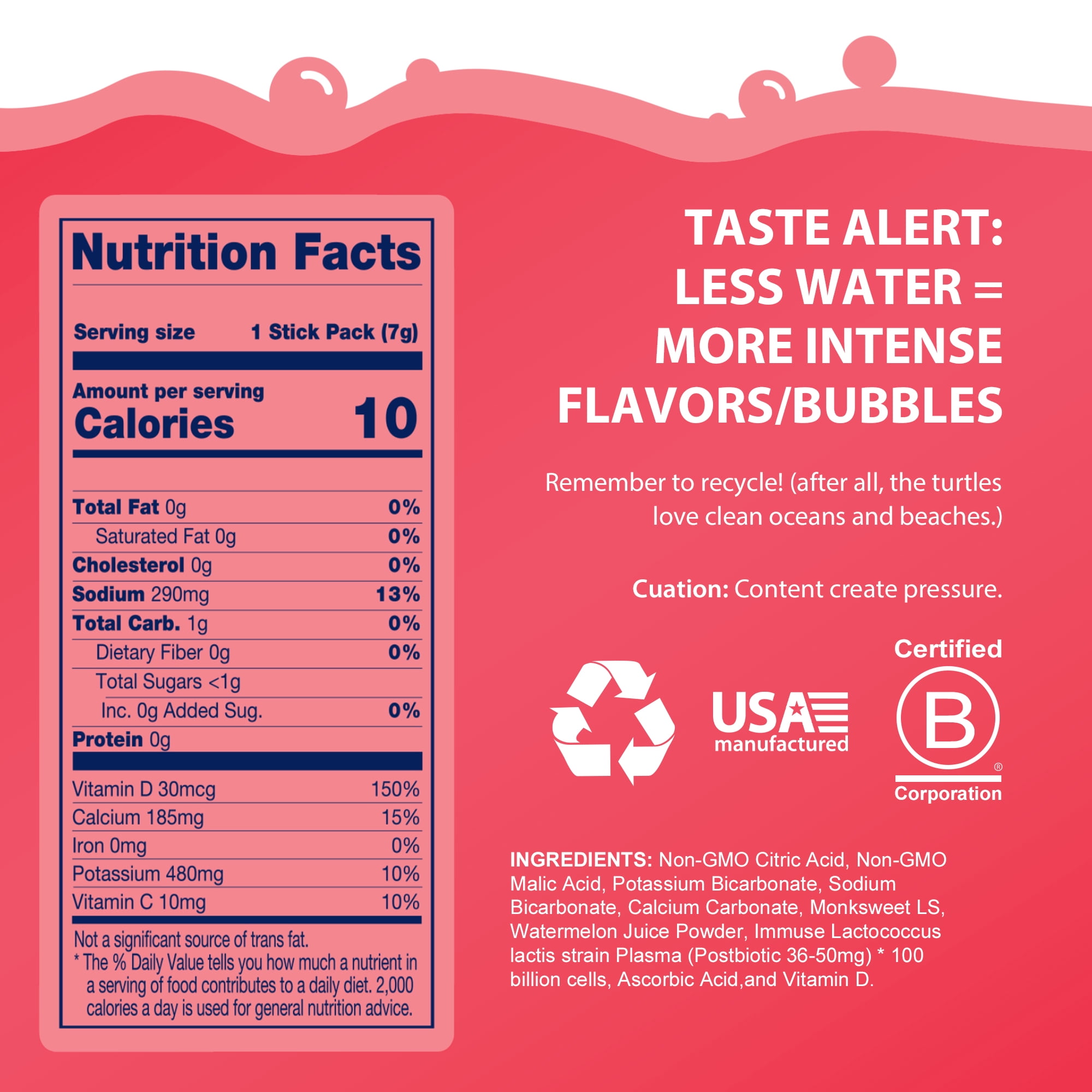 Bobelo Watermelon Citrus Electrolyte Powder Drink Mix, Gluten-Free, Caffeine-Free, 15 Ct, 0.25 oz