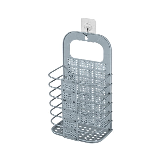 Cesto de ropa sucia plegable de pared, pequeño, de plástico, con ganchos adhesivos, diseño ventilado para espacios compactos.