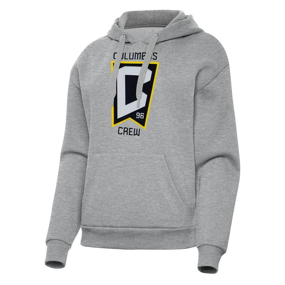 Women's Antigua Heather Gray Columbus Crew Victory Pullover Hoodie