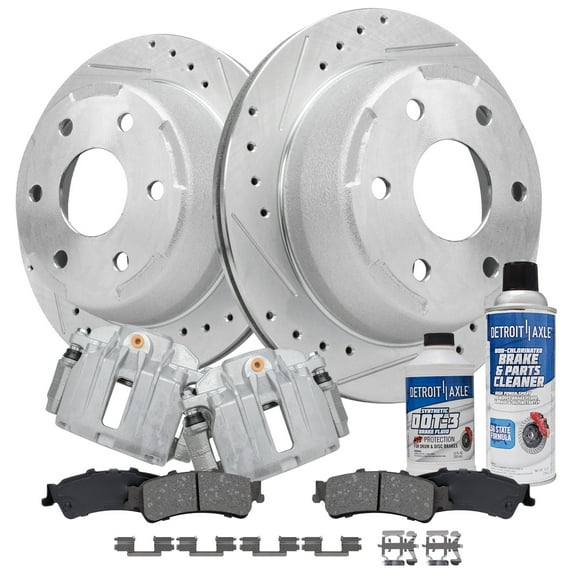 Detroit Axle - Rear Brake Kit for Sierra Silverado 1500 Chevy GMC Astro Tahoe Safari Yukon, Drilled and Slotted Brake Rotors Ceramic Brake Pads Disc Brake Calipers Replacement