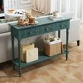 thumbnail image 6 of 3More Entryway Console Table with 3 Drawers,42" Carved Hallway Table with Open Shelf,Long Sofa Table for Living Room, Hallway, Behind Couch,Green, 6 of 16