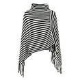 thumbnail image 3 of StylesILove Women Autumn Winter Knit Striped Turtleneck Fringe Poncho Pullover Shawl Warm Soft Wrap Lightweight Cape (Black), 3 of 6