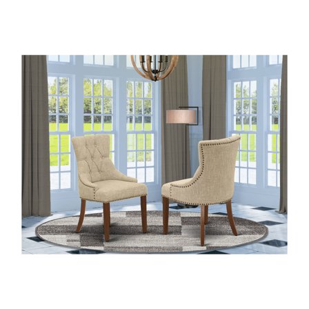 Parson Chair Linen Fabric Mahogany Legs Dining Chair Set of 2 Comfortable Accent Chair