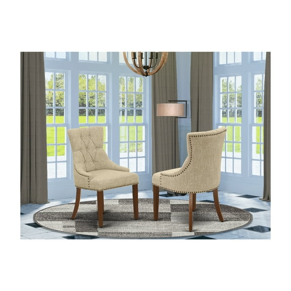 Parson Chair Linen Fabric Mahogany Legs Dining Chair Set of 2 Comfortable Accent Chair