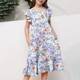 thumbnail image 2 of Bainana Girls Summer Dresses Floral Print Ruffled Sleeve Crew Neck Dress Fashion Stylish Little Youth Girls Holiday School Street Party Playwear Light Blue Size 6-7 Years, 2 of 5