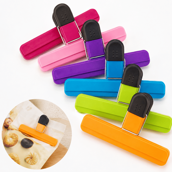6-Pack Large Chip Clips, Heavy Duty Food Bag Sealing Clips, 6 x 3.5 In, Multicolor