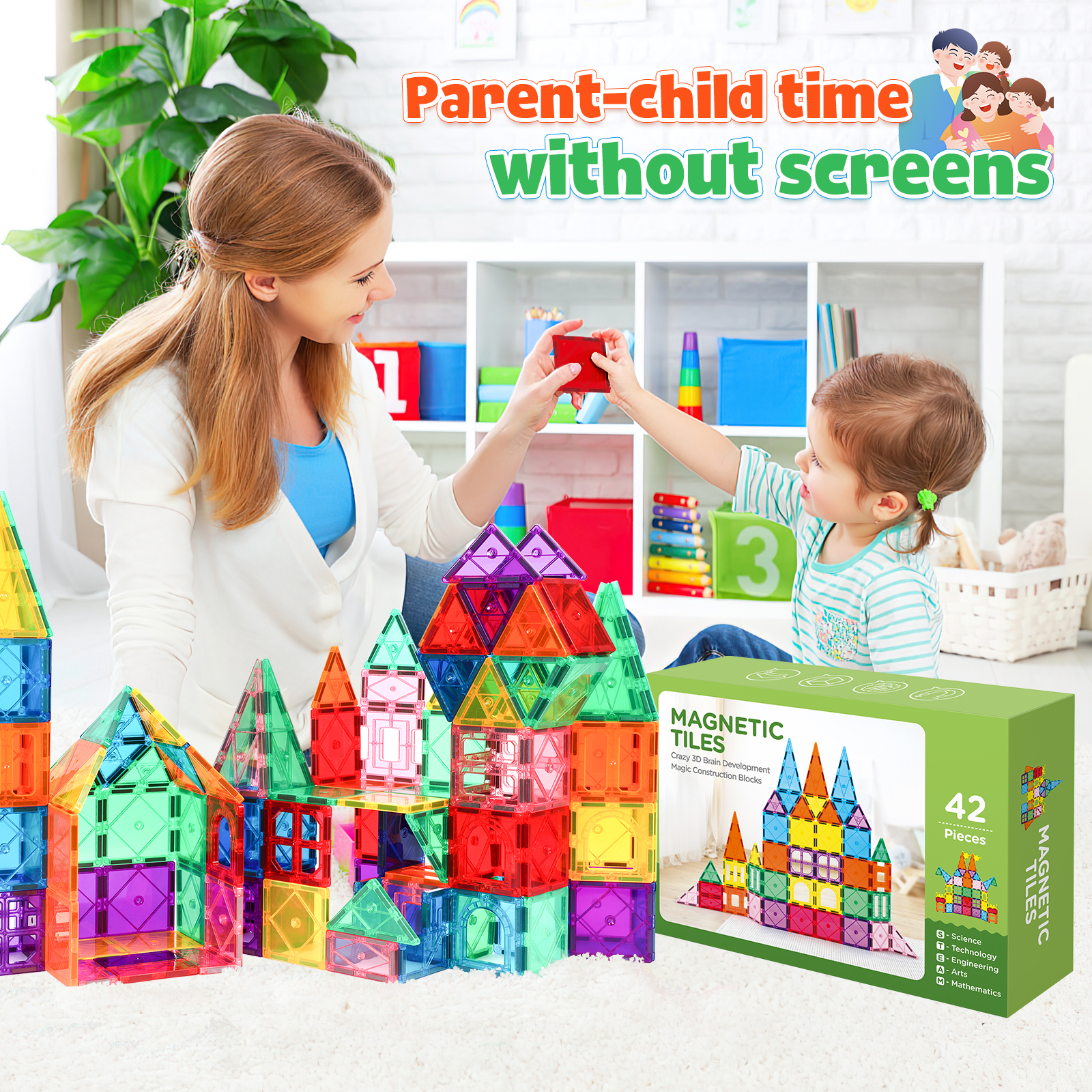 FunMagic Magnetic Tiles Starter Pack, 42 Pieces photo 2