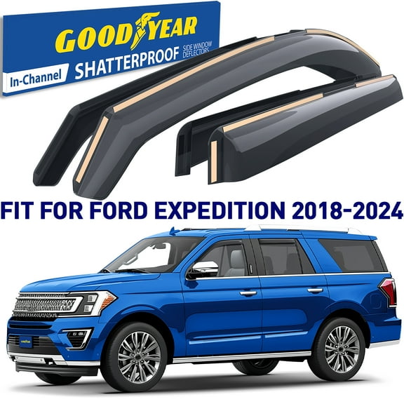 Goodyear Shatterproof in-Channel Window Deflectors for Ford Expedition 2018-2024, Rain Guards, Window Visors for Cars, Vent Deflector, Car Accessories, 4 pcs - GY003494