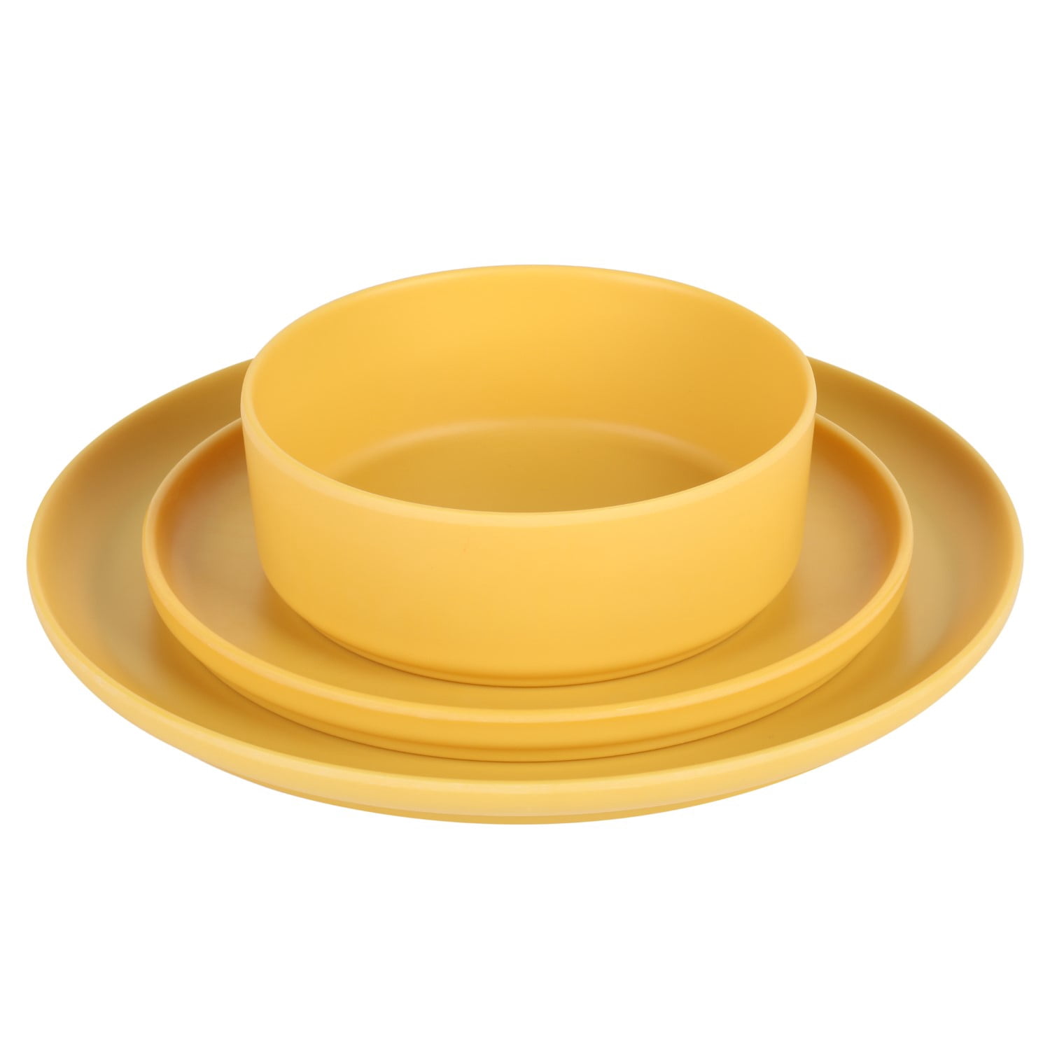 Gibson Home Crest 12 Piece Stackable Matte Melamine Dinnerware Set - Yellow Gold