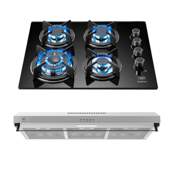 Combo Parrilla de Gas 5 Quemadores Y Campana Extractora de Pared 80 cm. Avera VT4CEA80/Gas Natural y Gas LP/Acero Inoxidable.