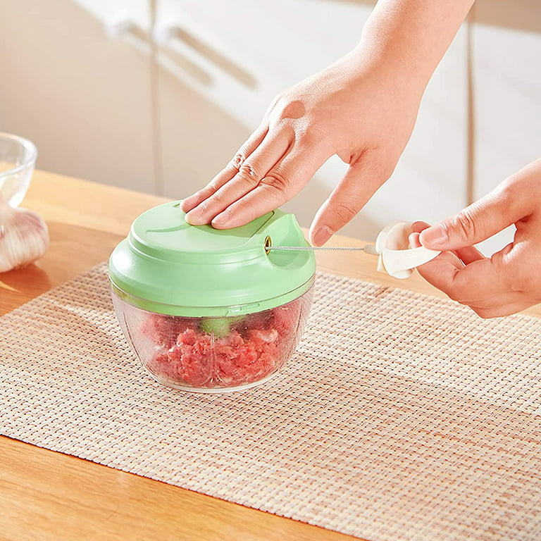 Manual Food Processor Vegetable Chopper, Ourokhome Portable Hand Pull  String Garlic Mincer Onion Cutter,Green 
