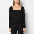 thumbnail image 1 of Casual Sleep Ribbed Long Sleeve Top With Lace Trim in Tuxedo Black, 1 of 3