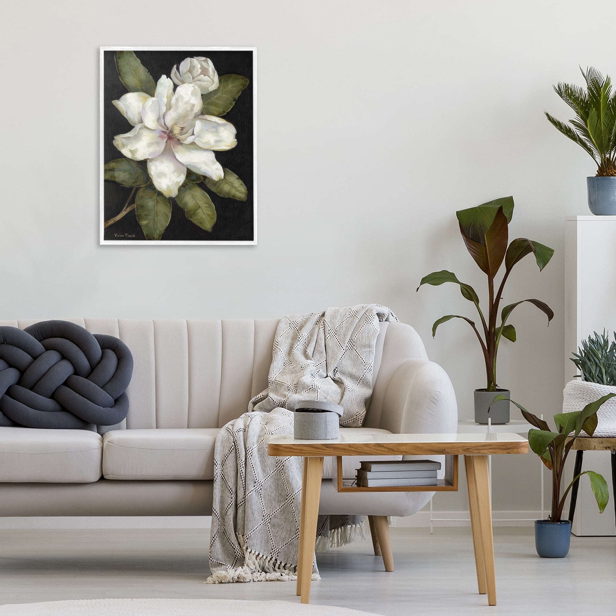 Stupell Industries Budding Magnolia Blooms White Framed Giclee Art, design by Nan
