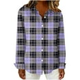 thumbnail image 6 of Lenpel Women's Plaid Shirts Plus Size Long Sleeve Button down Collared Curved Hem Casual Tops Loose Fashion Blouses(Purple,Small), 6 of 6
