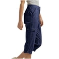 thumbnail image 5 of QATAINLAV Capri Pants for Women High Waisted Rolled Hem Cropped Trousers Summer Knee Length Cargo Capris Pant with Pockets, Blue, S, 5 of 9
