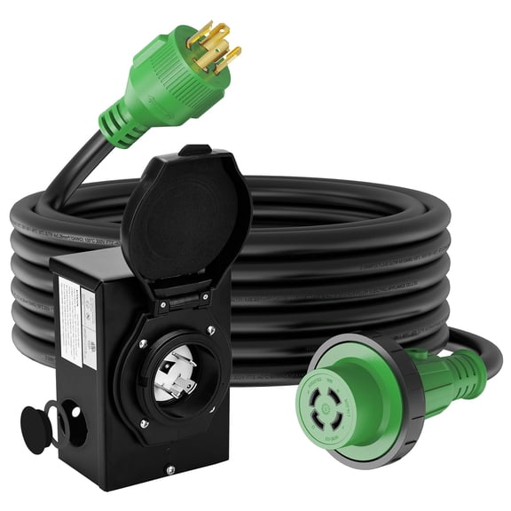 RVGUARD Emergency Power Combo Kit, 4 Prong 30 Amp 50 Foot Generator Extension Cord and Power Inlet Box with Locking Connector, NEMA L14-30P/L14-30R, 125/250V Up to 7500W, ETL Listed