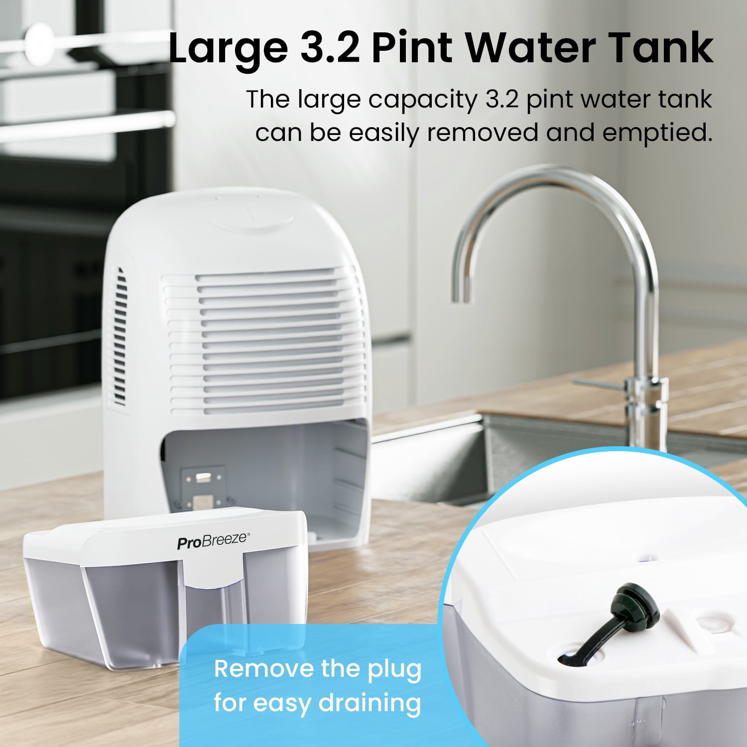 Pro Breeze Mini Portable Dehumidifier, 1.1 pt 430 sq ft Peltier Dehumidifier in White, Ultra Quiet, Compact and Portable