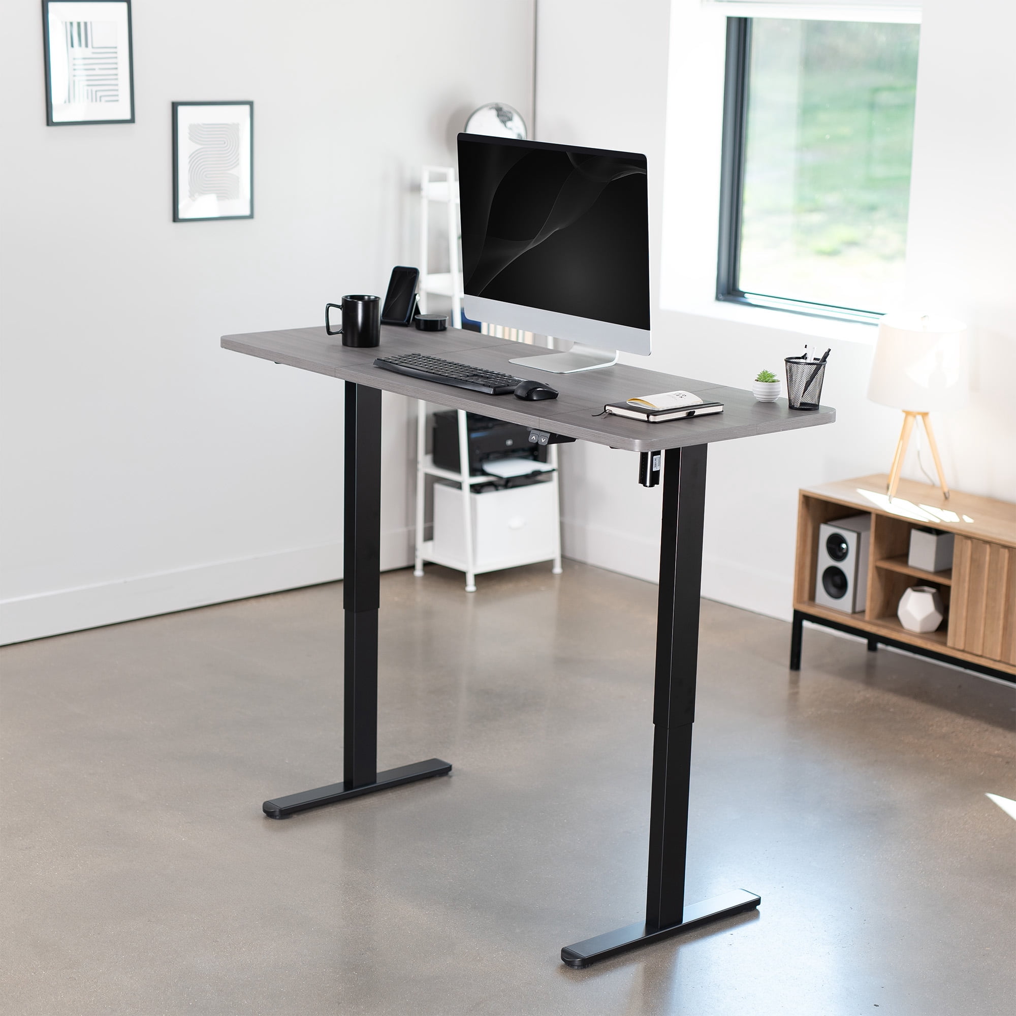 VIVO Electric 60” x 24” Stand Up Desk, Dark Gray Table Top, Black Frame