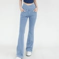 thumbnail image 2 of Aboser Womens Flare Denim Pants Stretchy Crossover Jean Leggings High Waisted Bootcut Pants Soft Tummy Control Workout Tights Athletic Wide Leg Legging Light Blue, 2 of 4