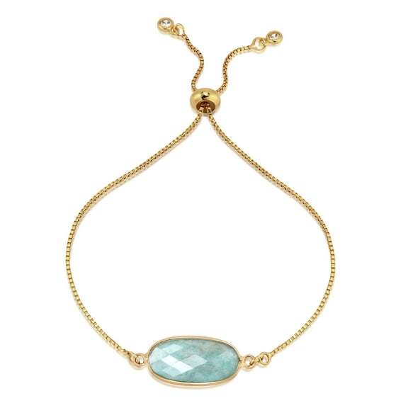 Stylish Chic Light Blue Aquamarine Oval-Cut Stone Gold-Plated Chain Bracelet