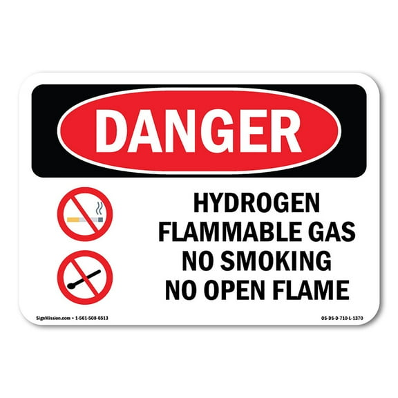 OSHA Danger Sign - Hydrogen Flammable Gas No Smoking Open Flame | Decal | Protect Your Business, Construction Site, Shop Area |  Made in The USA