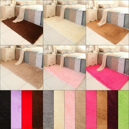 - (80*120cm/31.49*47.24Inch)Soft Fluffy Rugs Anti-Skid Shaggy Area Rug Dining Room Home Bedroom Silk Carpet Floor Mat 12 Colors