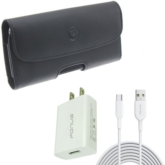 Case Belt Clip & 18W Fast Home Charger for iPhone 15 Pro - Leather Holster Cover Pouch and 6ft Long USB-C Cable Type-C Cord USB Wall Adapter Power Wire N1O for iPhone 15 Pro (6.1")