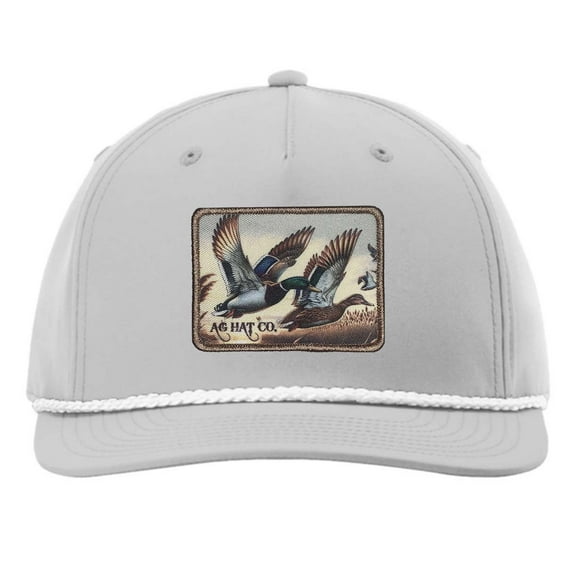 Heritage Pride AG Hat Co. Mens Patch Hat Flying Mallard Duck Embroidered Patch Rope Trucker Snapback Hat , Light Grey/White Rope