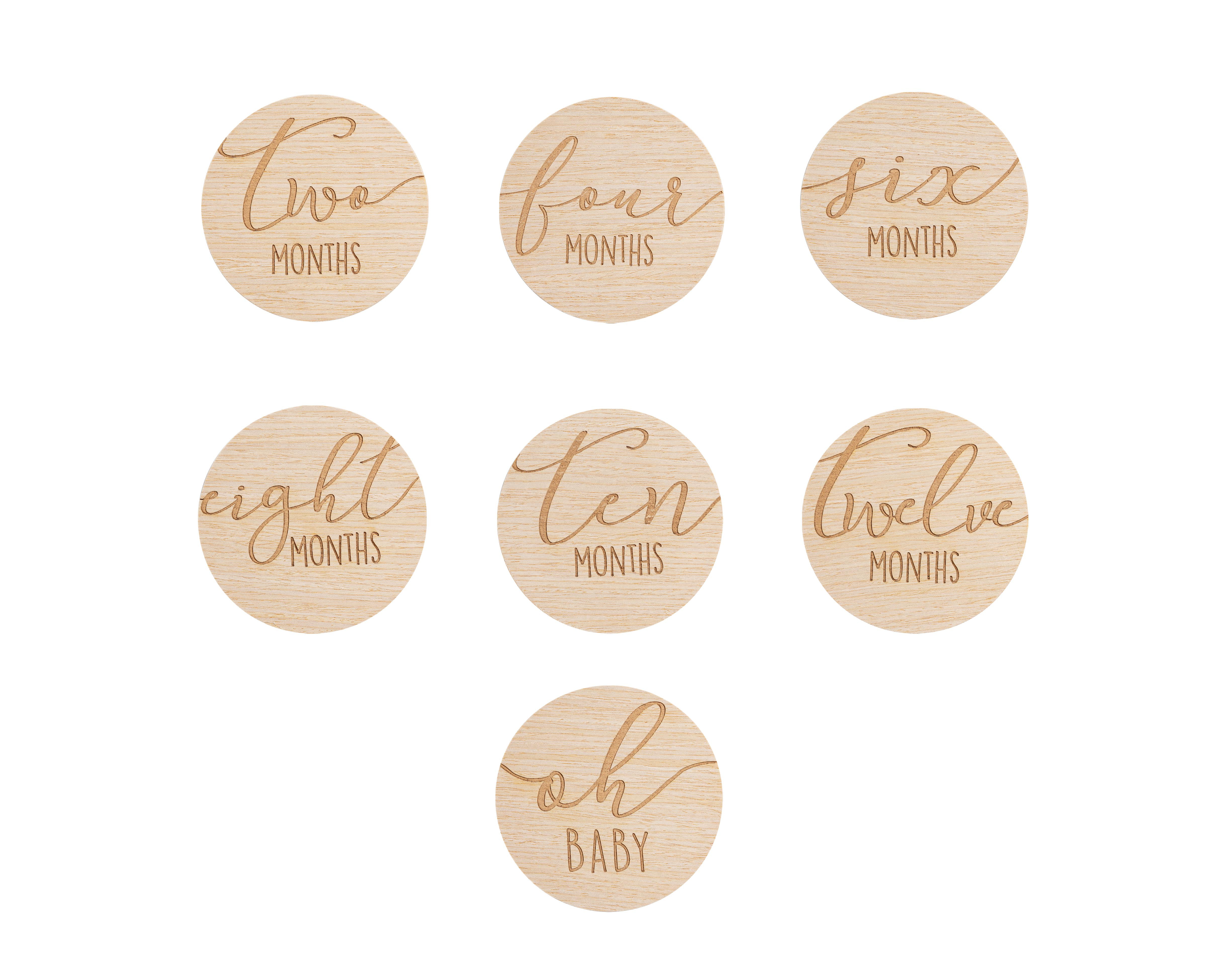Light Wood Kate & Milo Wooden Weekly Baby Pregnancy Announcement Cards Doble Sided Photo Prop Milestone Discs 