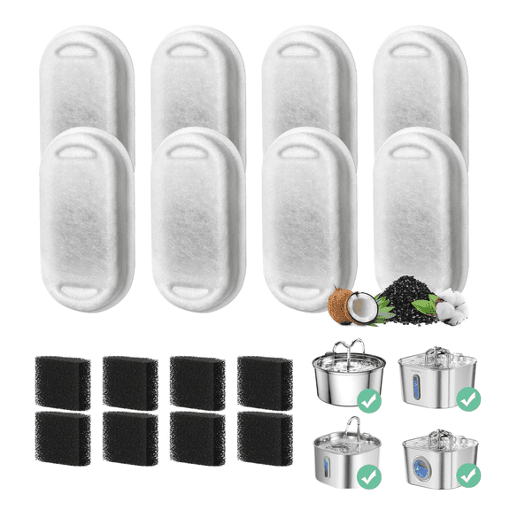 8 Pack Cat Fountain Filter Replacement for 108oz/3.2L & 74oz/2.2L Stainless Steel cat Water Dispenser, Pet Fountain Filters Replacement
