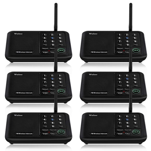 Sistema de intercomunicación inalámbrico Wuloo, alcance de 5280 pies, 10 canales (paquete de 6)
