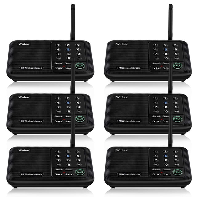 Sistema de intercomunicación inalámbrico Wuloo, alcance de 5280 pies, 10 canales (paquete de 6)