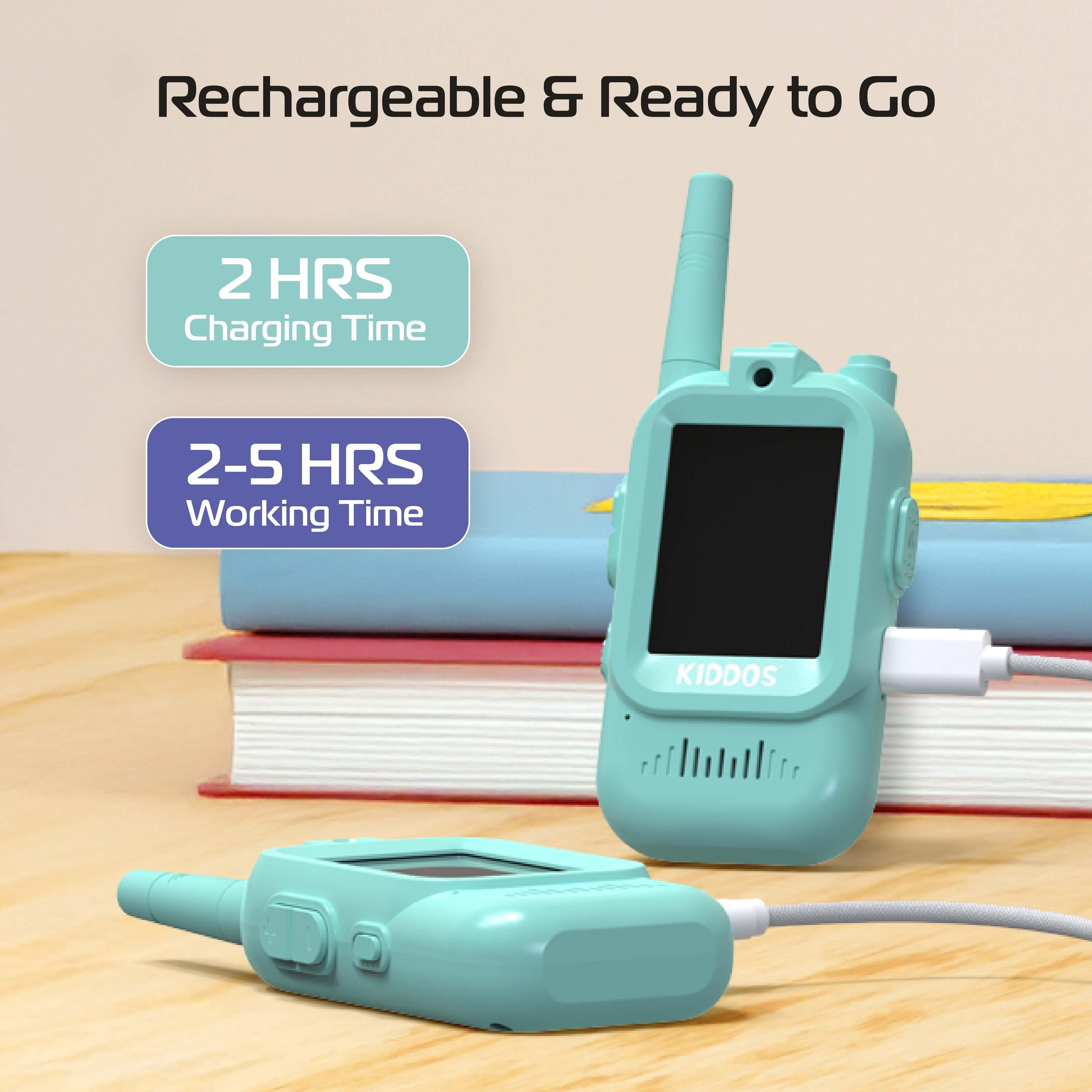 Kiddos Video Walkie Talkies for Kids – Rechargeable Walkie Talkie 2-Pack with HD Video & Audio, 1000 ft Range, Ages 4+
