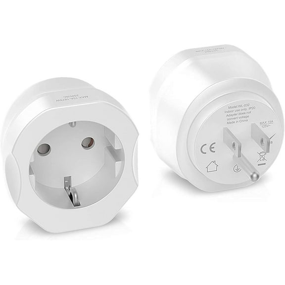 VINTAR Europe to US Plug Adapter, Universal Travel Adapter, EU to US Adapter, France Plugs to US Power Adapter, White, 1 PACK
