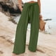 thumbnail image 1 of WILLBEST Pantalones Casuales de Lino para Mujer, Cintura Alta Elástica, con Cordón Ajustable, Holgados, de Pierna Ancha, para Actividades Informales En La Playa. Chica, 1 of 4