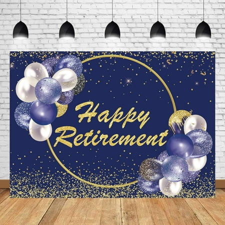 Gold & Blue Retirement Backdrop: Golden Circle Retired Party Background for Photography - Women Men Retirement We Will Miss You Farewell Parties Centerpiece Banner