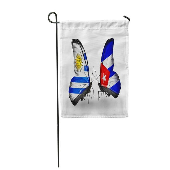 POGLIP Two Butterflies Flags on Wings As Symbol of Relations Uruguay and Cuba Garden Flag Decorative Flag House Banner 28x40 inch
