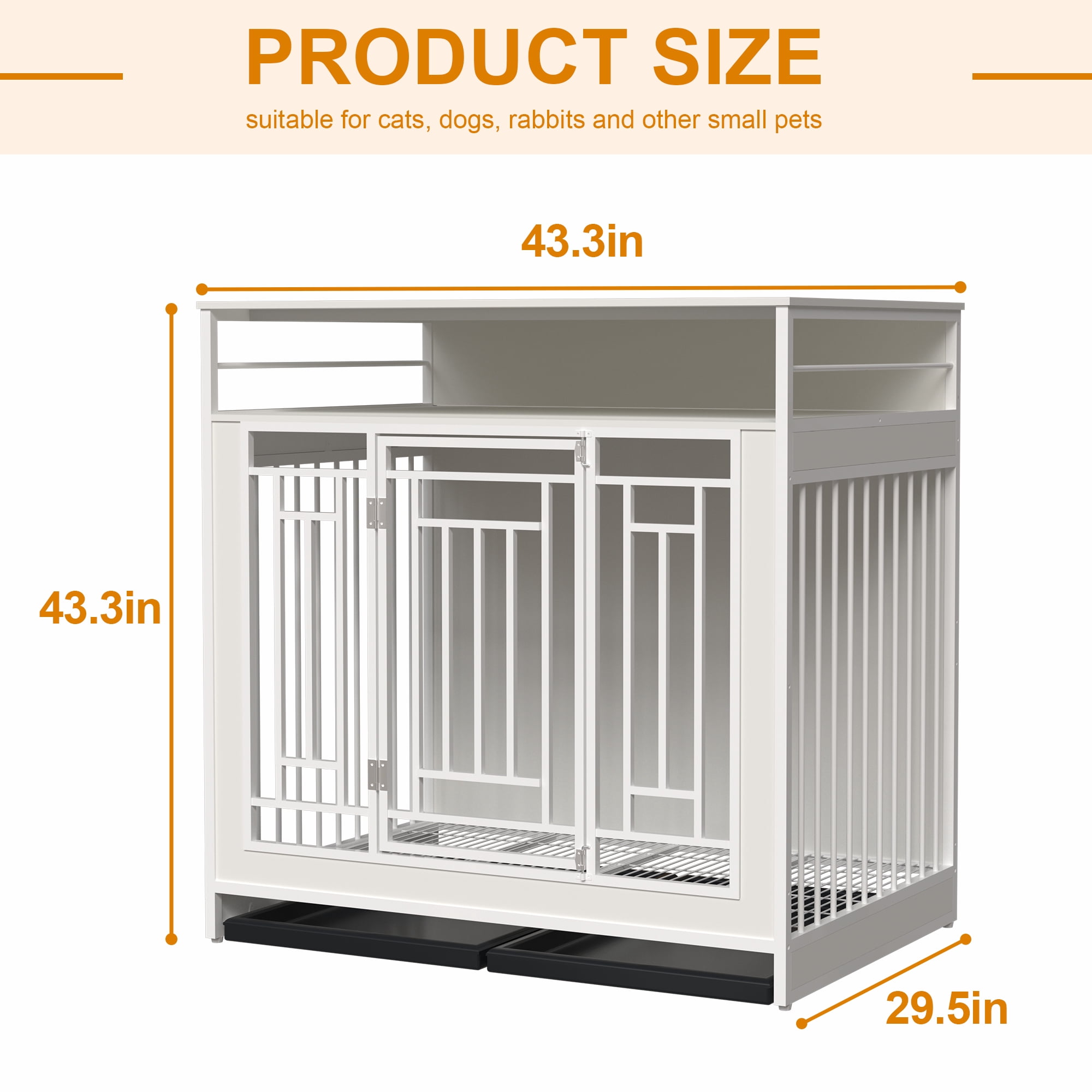 Aukfa 43.3" Dog Crate Furniture for Large Dogs,Wooden Dog Crate with Divider,White