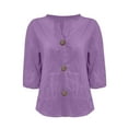 thumbnail image 4 of Purple Womens Blouses Linen Shirts for Women Summer Cotton Linen V Neck 3/4 Sleeve Tops Loose Vacation Beach Solid Blouses Tunic Tops Ladies Tops and Blouses, 4 of 6