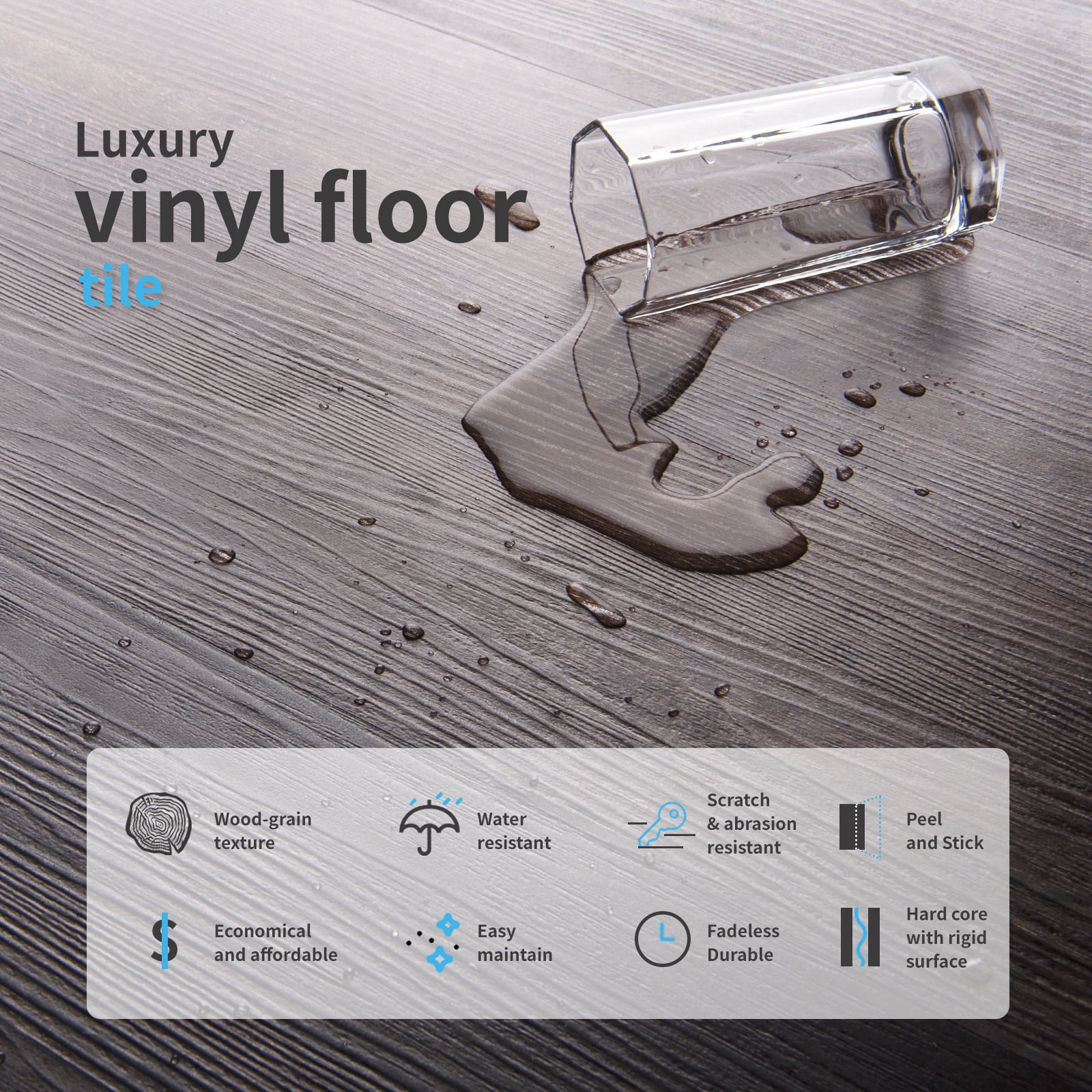 Art3d Peel and Stick Floor Tile Vinyl Wood Plank 36-Pack 54 Sq.Ft，Brown Stone，Rigid Surface Hard Core Adhesive Flooring