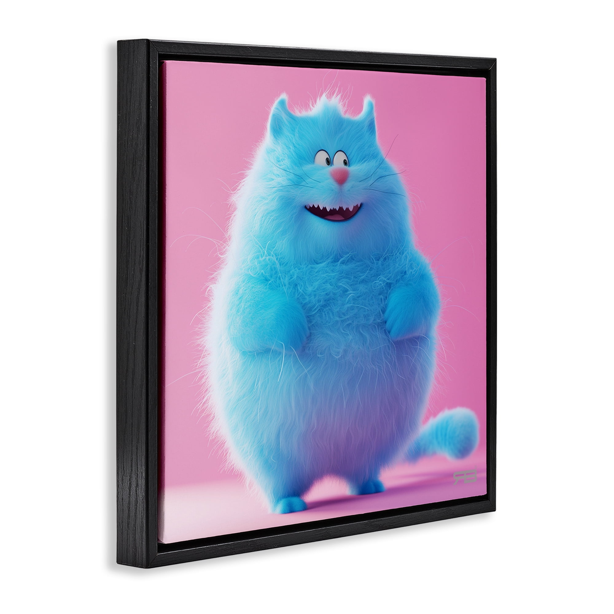 Stupell Industries Funny Blue Cat Animals Painting Black Floater Framed Canvas Art Print Wall Art, 18 x 18