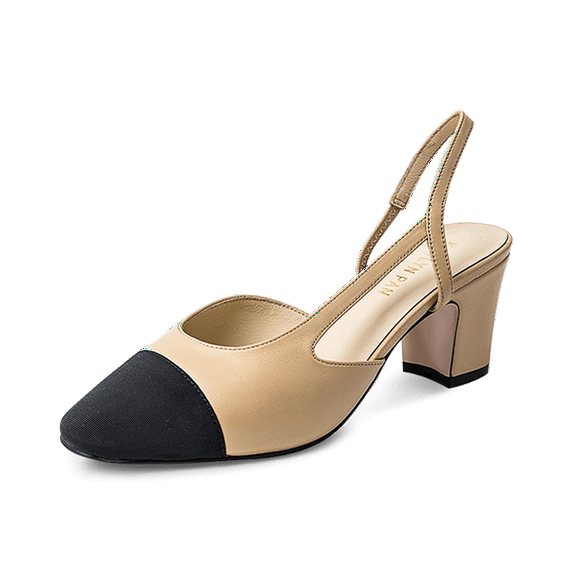 Two Tone Block Heel Slingback Sandals