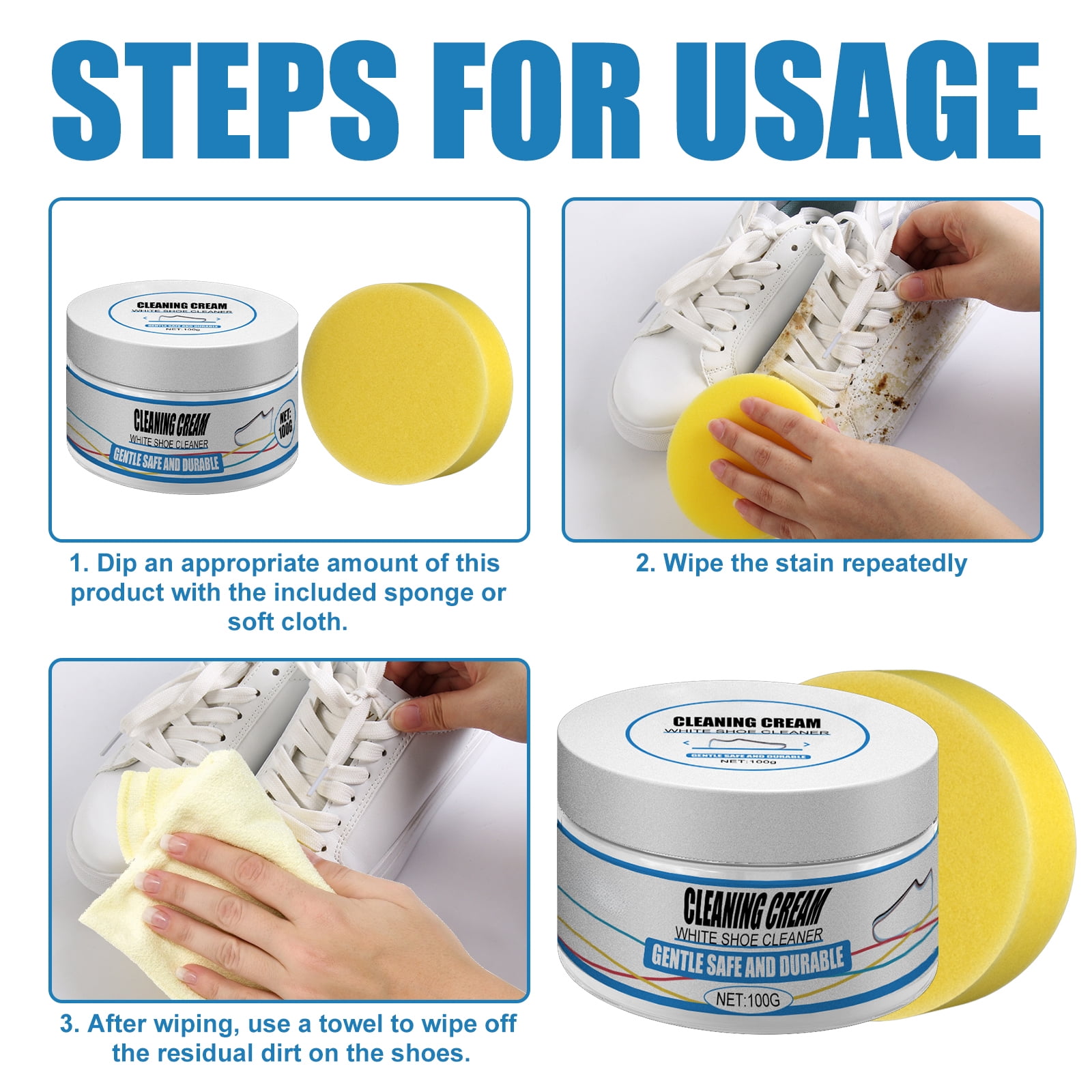 Alvantor White Shoe Cleaner, Remove Stains Shoe Cream No Need to Wash Solid with Sponge