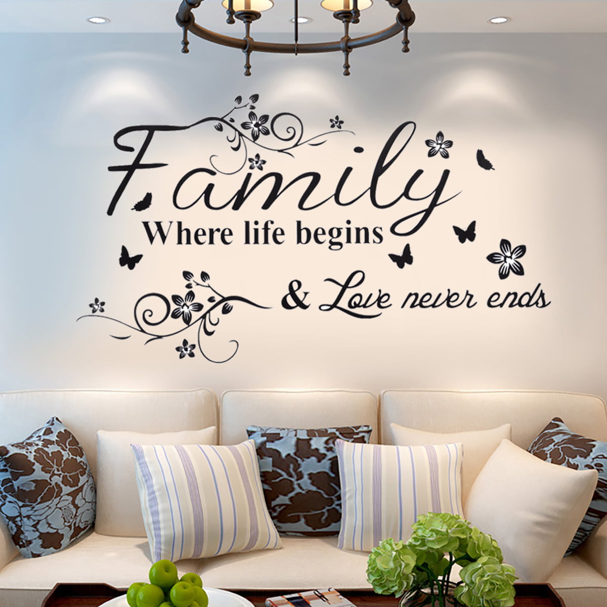 Wall Sticker Live Laugh Love Flower Butterfly Quotes Lettering Sticker Removable Vinyl Decal Art Mural Home Decor DIY Sticker 