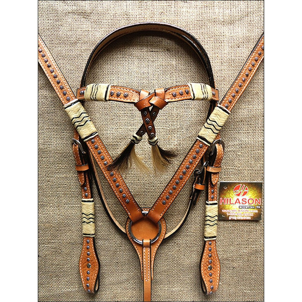 Western Horse Headstall Breast Collar Set Tack American Leather Tan